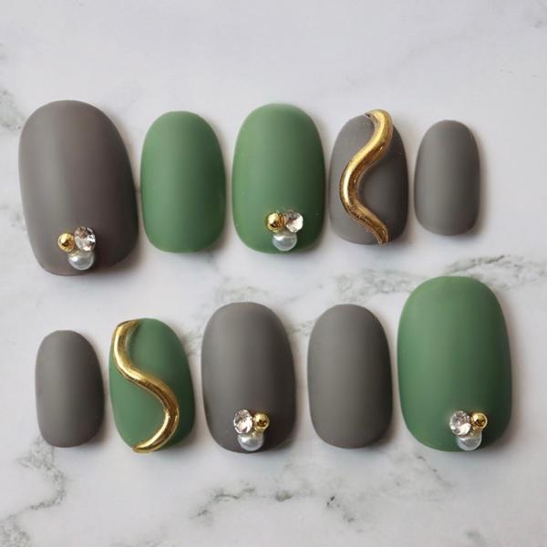 ジェルネイルチップ ハンドメイドネイルチップ マットチャコール