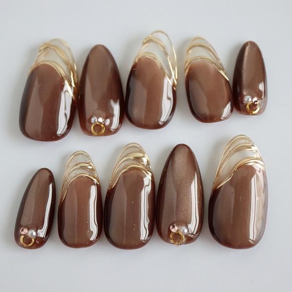ネイルチップ マグネット シンプル 大人 ブラウン 結婚式 ウエディング ネイルチップ マグネット シンプル 大人 ブラウン 結婚式