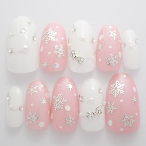 ネイルチップ ピンク雪結晶ネックレス サイズオーダー ショート つけ爪 付け爪 A341 Dinaネイル 通販 Yahoo ショッピング