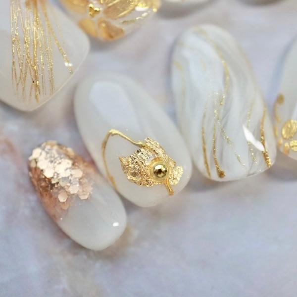 ジェルネイルチップ 付け爪 ショート ロング 和風成人式 白金ペイント