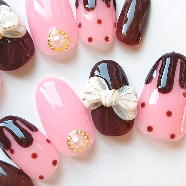 ジェルネイルチップ バレンタインメルティチョコドットガーリー