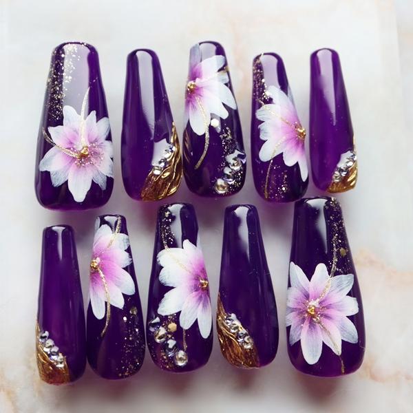 ブルー成人式ペイント大輪フラワーネイル 成人式 卒業式 着物 和装 和風 前撮り 七五三 付け爪 つけ爪 ネイルチップ A374 Dinaネイル 通販 Yahoo ショッピング