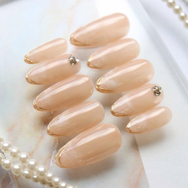 ジェルネイルチップ 付け爪 肌なじみベージュマーブルフレンチ : DINA