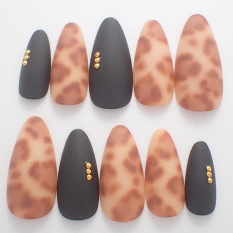ネイルチップ マットブラックレオパード サイズオーダー ショート つけ爪 付け爪 豹柄 ヒョウ柄 A386 Dinaネイル 通販 Yahoo ショッピング