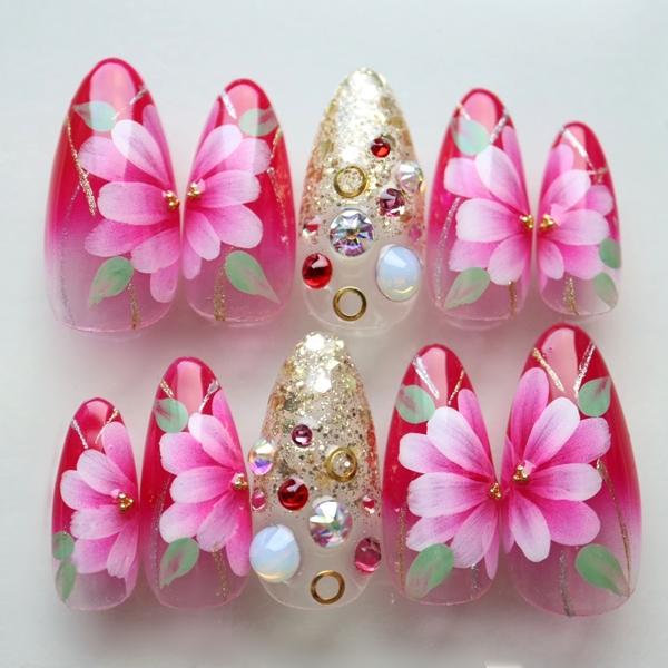 ボルドーペイントフラワー 成人式 卒業式 着物 和装 和風 前撮り 七五三 付け爪 つけ爪 ネイルチップ A3 Dinaネイル 通販 Yahoo ショッピング