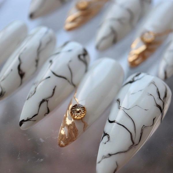 ジェルネイルチップ 付け爪 ホワイト・ブラック大理石 : DINAネイル