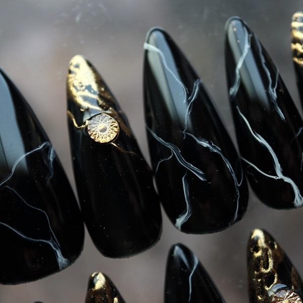 ジェルネイルチップ 付け爪 ホワイト・ブラック大理石 : DINAネイル