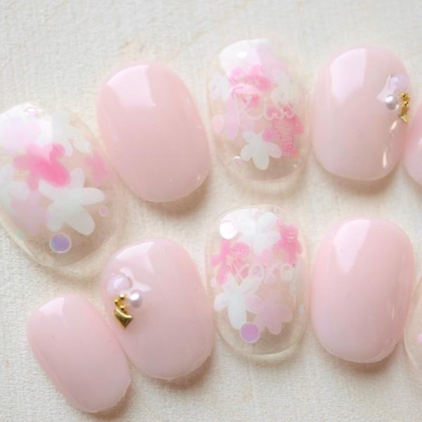 ネイルチップ ジェルネイル小花ガーリーピンク サイズオーダー ショート つけ爪 デザイン Www Supersport Tn