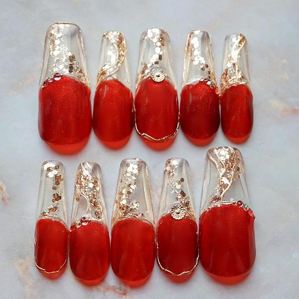 ジェルネイルチップ アートチップ サイズオーダー ハンドメイド レッド