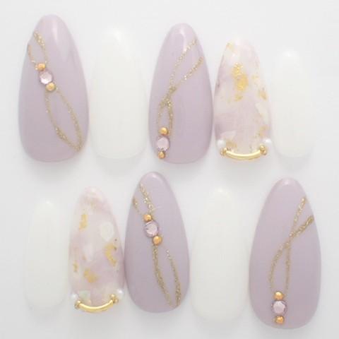 ジェルネイルチップ くすみパープル天然石風 ショート つけ爪 デザイン El147 Dinaネイル 通販 Yahoo ショッピング