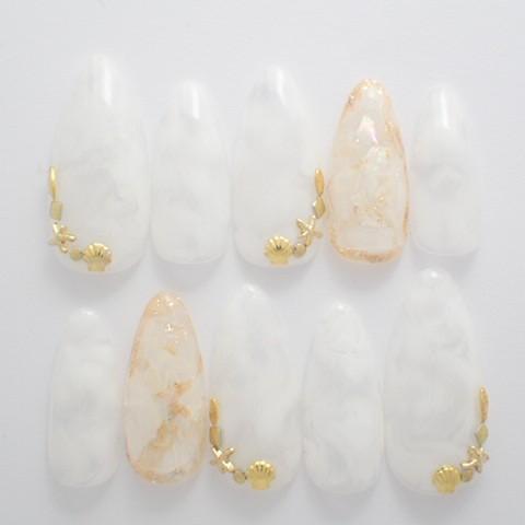 ジェルネイルチップ ホワイトマーブル宝石ネイル ショート つけ爪 デザイン|dinanail-shop|02