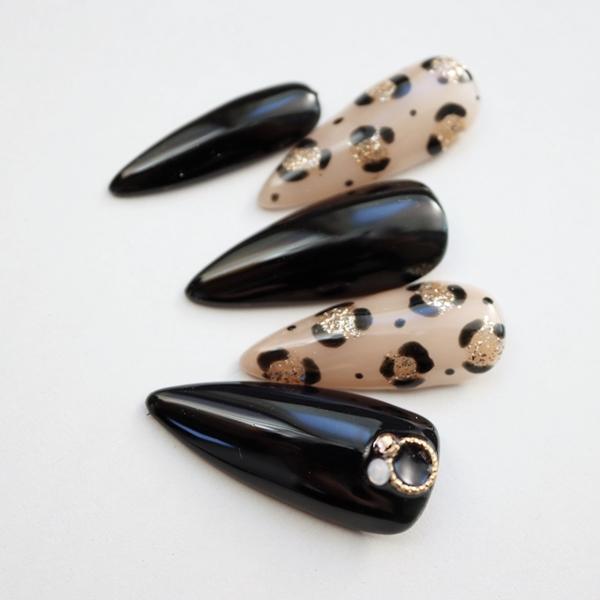 ジェルネイルチップ ブラックゴールドレオパード柄 つけ爪 El195 Dinaネイル 通販 Yahoo ショッピング