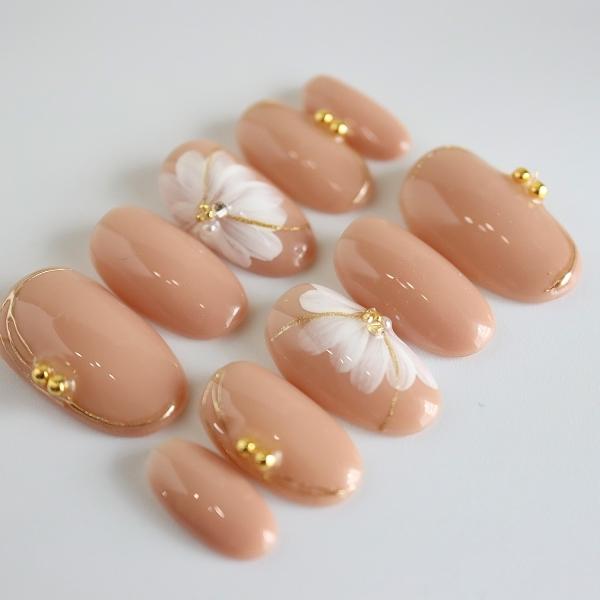 ネイルチップ ヌーディーシンプルペインフラワー プチプラ サイズ