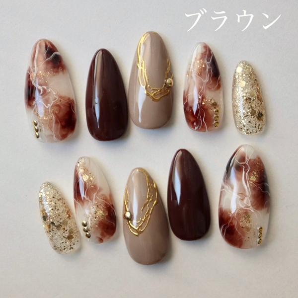 ジェルネイルチップ ハンドメイドネイルチップ 二色対応ブラウン