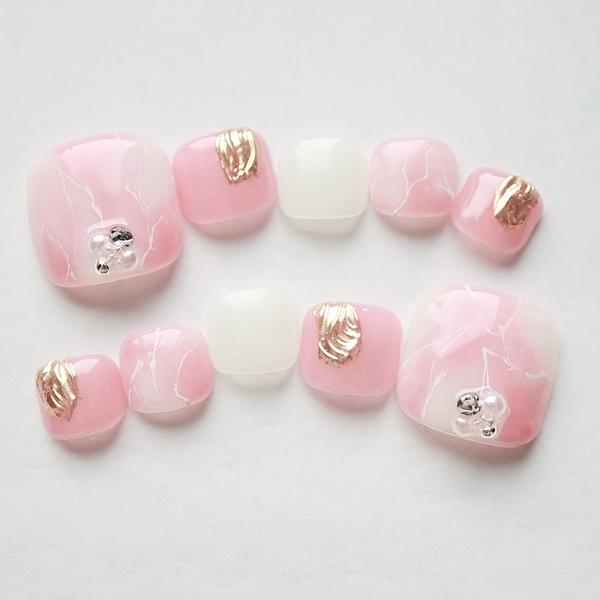 【フットネイル】pink shell フットネイルチップ 夏/秋/海/女子会/フット - ビューティーモール 足利店 ネイル