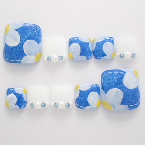 フットネイルチップ デニムベースに花柄アート 足用 サイズオーダー ハンドメイド つけ爪 ペディキュア P2 Dinaネイル 通販 Yahoo ショッピング