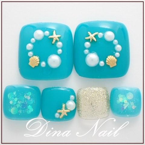 フットネイルチップ ジェルネイルターコイズホロ埋め込み 足用 サイズオーダー ハンドメイド つけ爪 ペディキュア P260 Dinaネイル 通販 Yahoo ショッピング