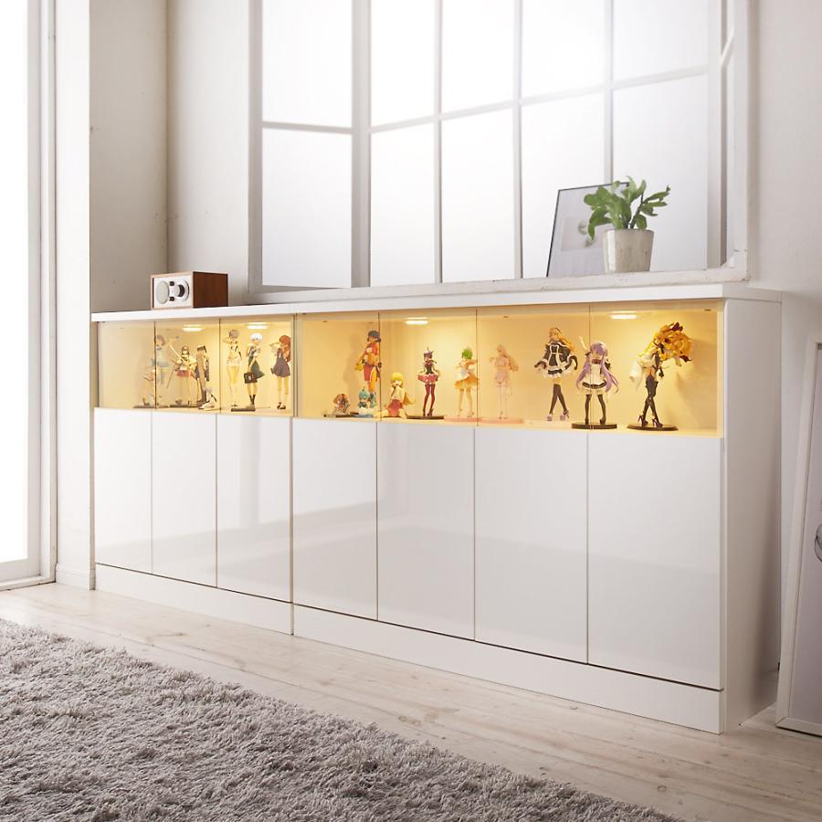 【値下】LED付ギャラリー収納棚 飾り棚 サロン ディスプレイ棚 店舗什器エステ dinos（ディノス） 【完成品】LED付きギャラリー収納本棚 幅150奥行