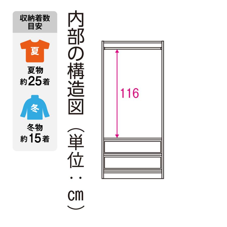 奥行スリムで省スペース オープン間仕切りワードローブ ハンガー1段＋引き出し2杯 幅80奥行44cm リビング収納 パーテーション 間仕切り 644827_10