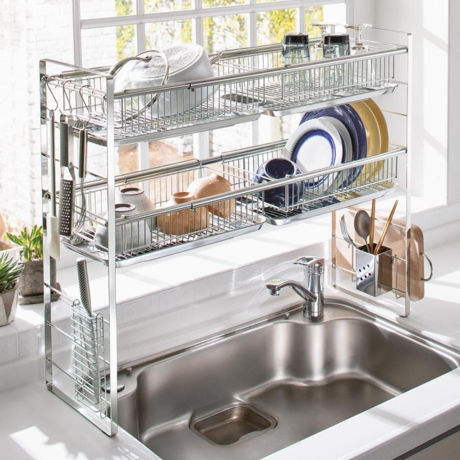 超人気の キッチン 家電 キッチン収納 水切り 水切りかご ラック 奥行がスリムになった伸縮式シンク上水切りカゴ ラック 2段タイプ バスケット4個 デラックス 格安即決 Kuljic Com