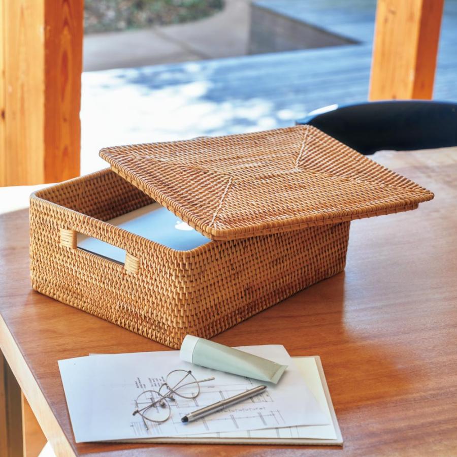 dinos（ディノス） ラタン蓋つき収納ボックス 約幅40奥行30高さ15cm