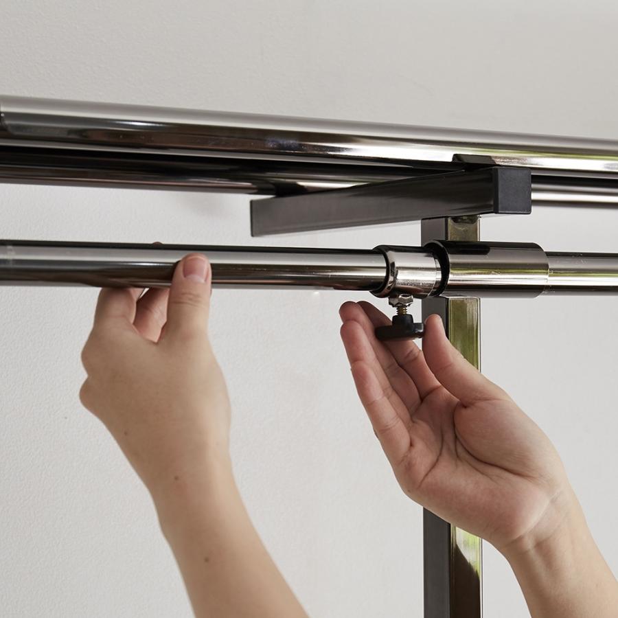 奥行30cm 光沢ブラッククローゼットハンガーラック ロータイプ・幅140-250cm 衣類収納 クローゼットハンガー カバー 644664