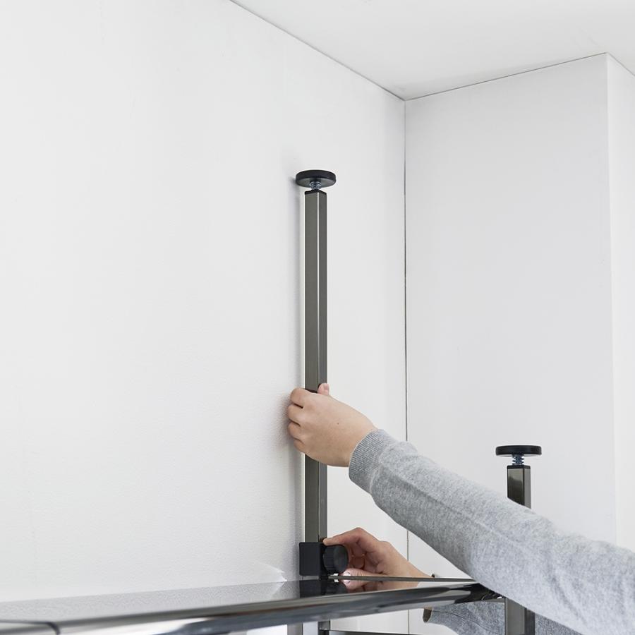 奥行30cm 光沢ブラッククローゼットハンガーラック ロータイプ・幅140-250cm 衣類収納 クローゼットハンガー カバー 644664