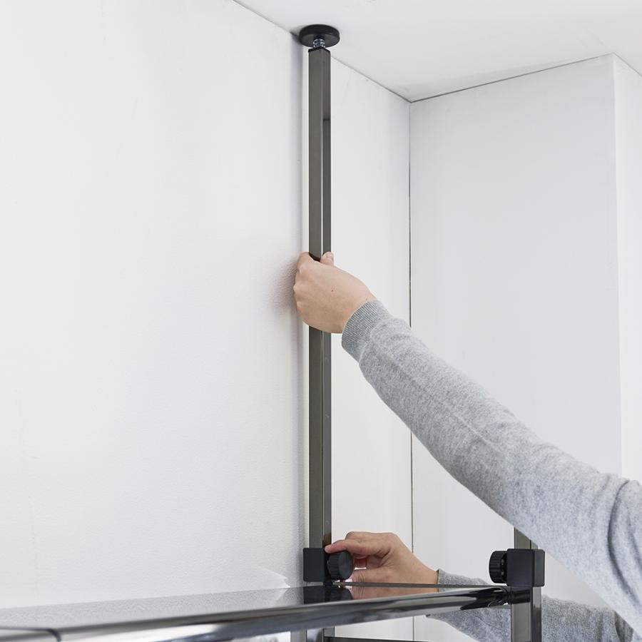 奥行30cm 光沢ブラッククローゼットハンガーラック ロータイプ・幅140-250cm 衣類収納 クローゼットハンガー カバー 644664