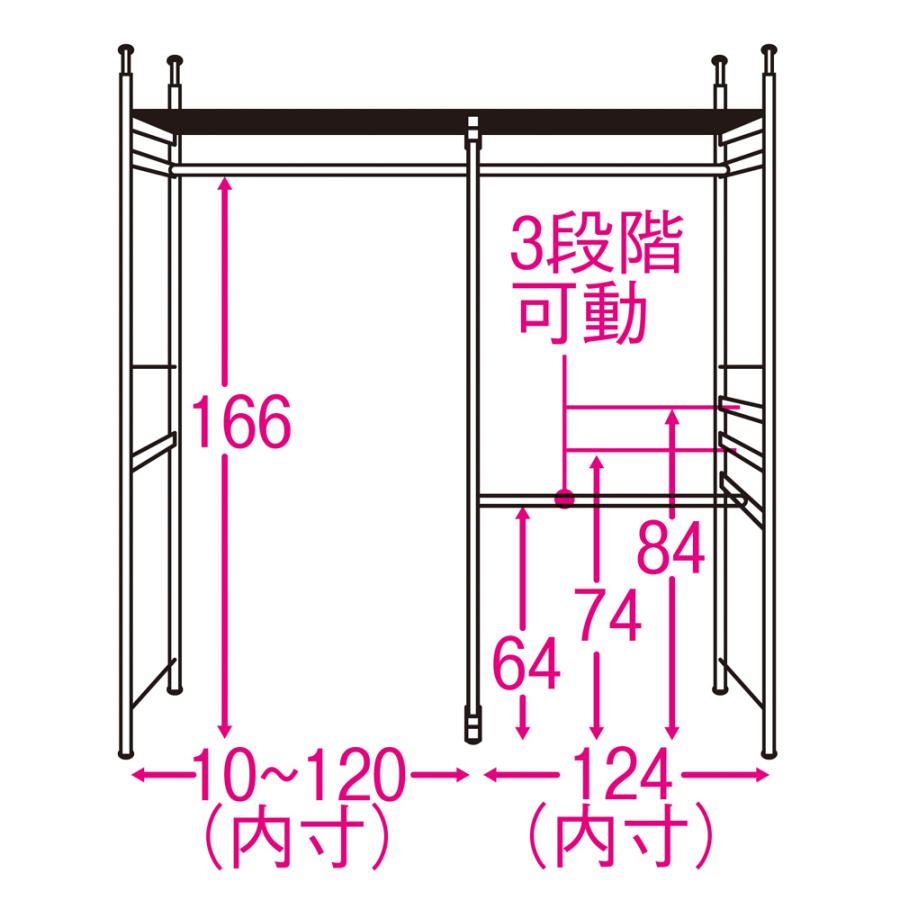 奥行30cm 光沢ブラッククローゼットハンガーラック ロータイプ・幅140-250cm 衣類収納 クローゼットハンガー カバー 644664