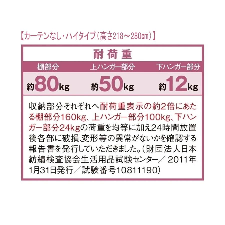 ワードローブ ウォークイン突っ張りハンガー 幅111cm-200cm・ハイタイプ（高さ218cm-280cm）・カーテンなし 衣類収納 クローゼットハンガー カバー 644654_11