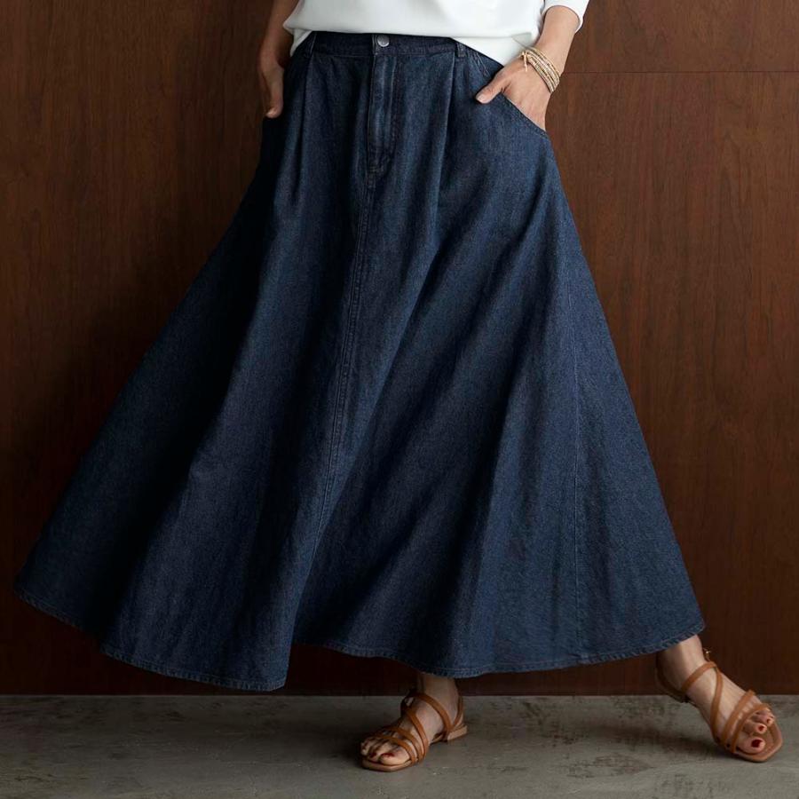 ファッション ボトムス パンツ スカート デニムスカート 綿麻デニム ロングフレアースカート その他ボトムス パンツ 店