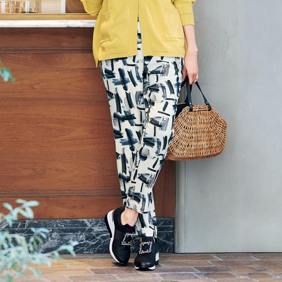 ファッション パンツ クロップド サブリナパンツ 股下丈63cm レディースファッション イタリア素材 クロップド モノトーンプリント 店 ボトムス パンツ 通販 パンツ ディノス 価格は安く