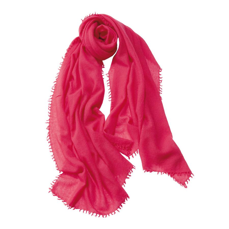 カシミヤストール高質　フランス製　鮮やか赤 大判 フリンジ付　新品札付き dinos（ディノス） カシミヤ 四方フリンジ ストール ストール スカーフ