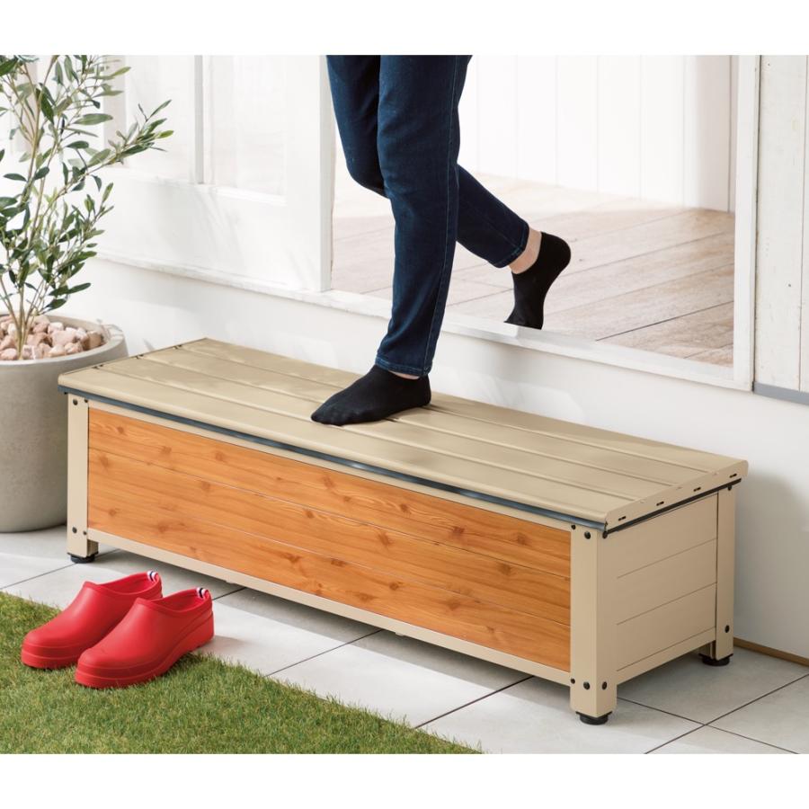 dinos（ディノス） 木目調グレージュストッカー 浅型踏み台 幅84cm
