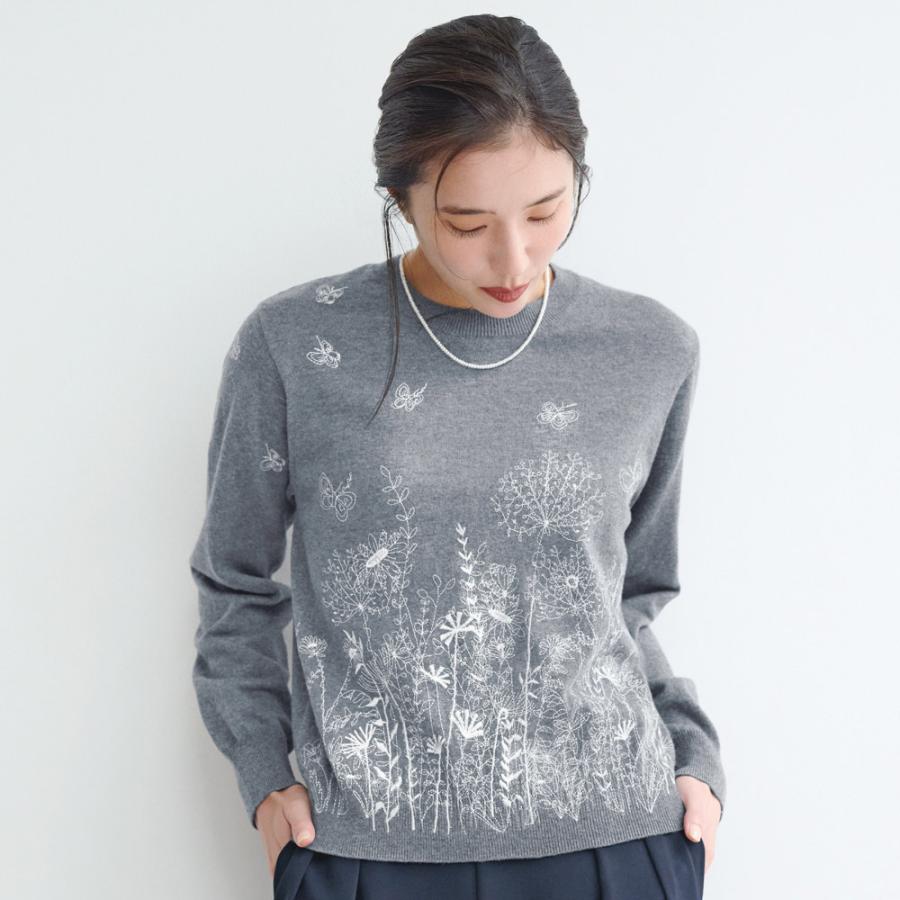 Dior 花柄刺繍ニットセーター dinos（ディノス） 花柄刺しゅう ニットプルオーバー ニット セーター