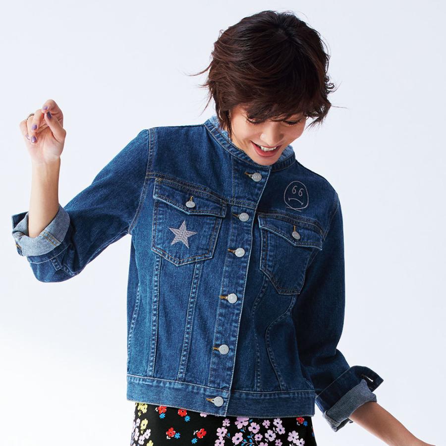お洒落 ファッション ジャケット ショートジャケット ニコちゃん刺しゅう デニムジャケット A 注目の Karmagazine Net