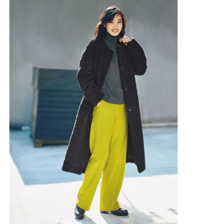 割引クーポン対象品 ファッション コート ノーカラーコート リボン型マフラー付きプードルボアコート F 人気定番