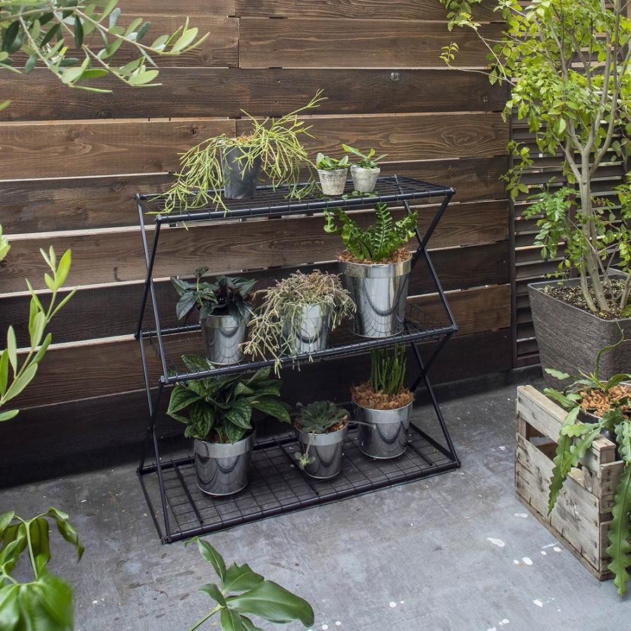 dinos 植物に優しいバルコニーラック 3段 折りたたみ式 フラワー