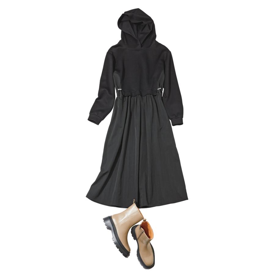 タフタドッキング フーデッド ワンピース ワンピース ジャージー