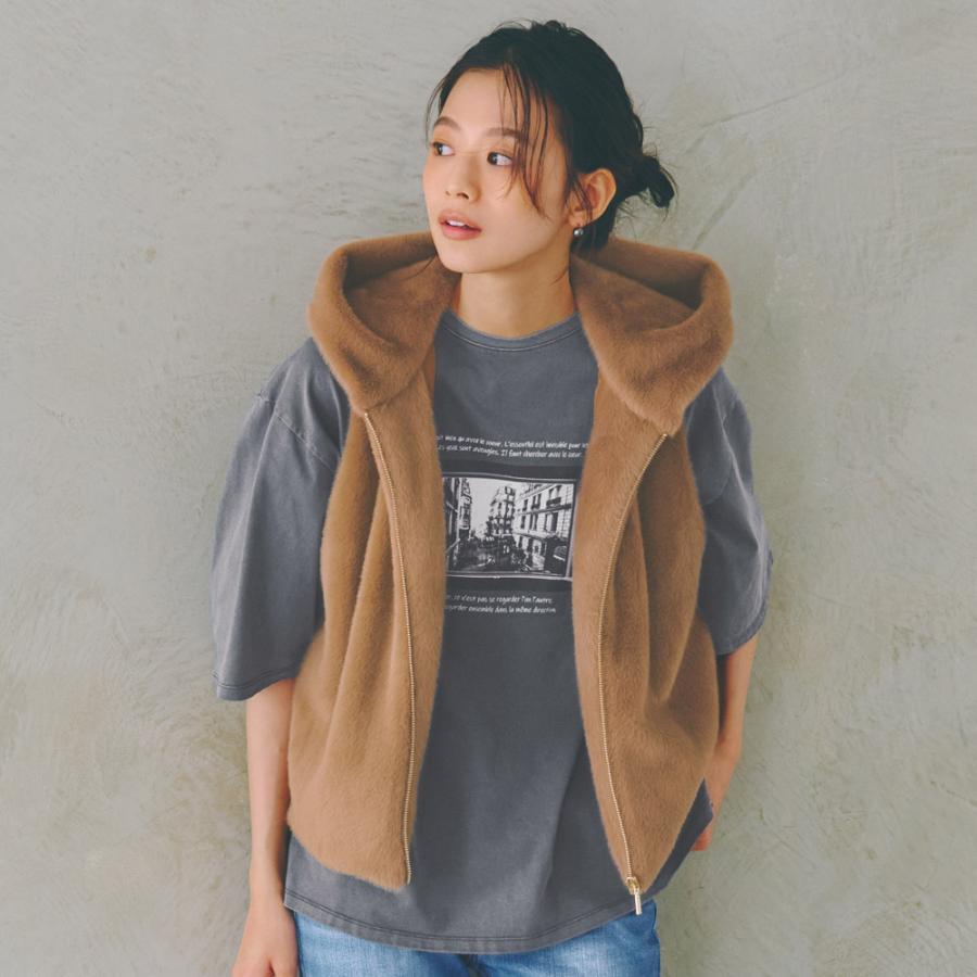 異素材ドッキング フェイクファー ベスト ジャケット ベスト ジレ 103002 dinos（ディノス） 異素材ドッキング フェイクファー ベスト