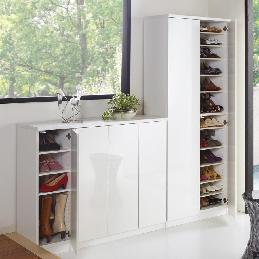 dinos（ディノス） 前面ミラー＆板戸シューズボックス ハイタイプ・幅