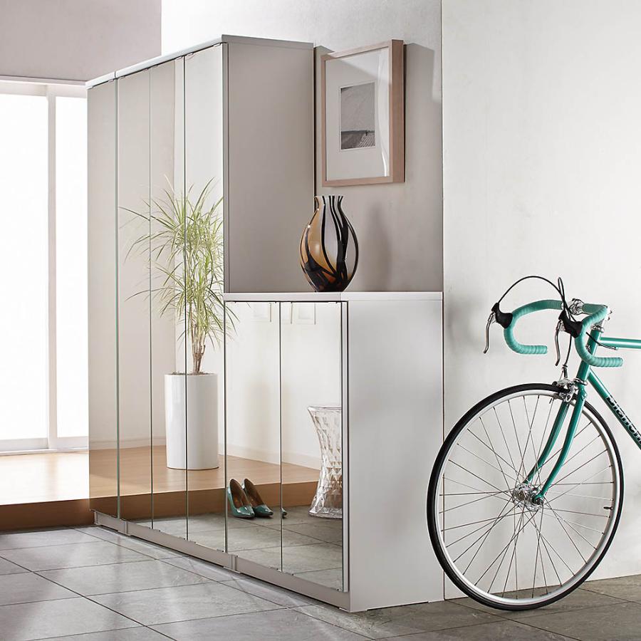 dinos（ディノス） 前面ミラー＆板戸シューズボックス 段違いハイ