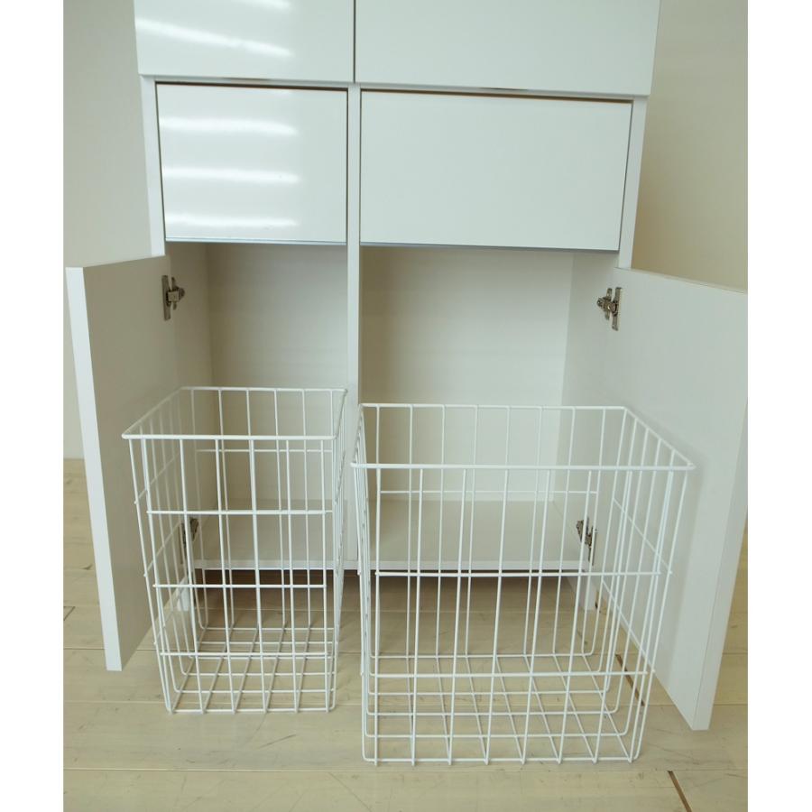 組立不要 洗濯カゴ付き2in1光沢サニタリー収納庫 ロータイプ 幅73cm トイレ 洗面所 ランドリー収納 洗面所収納 隙間収納 631125_9