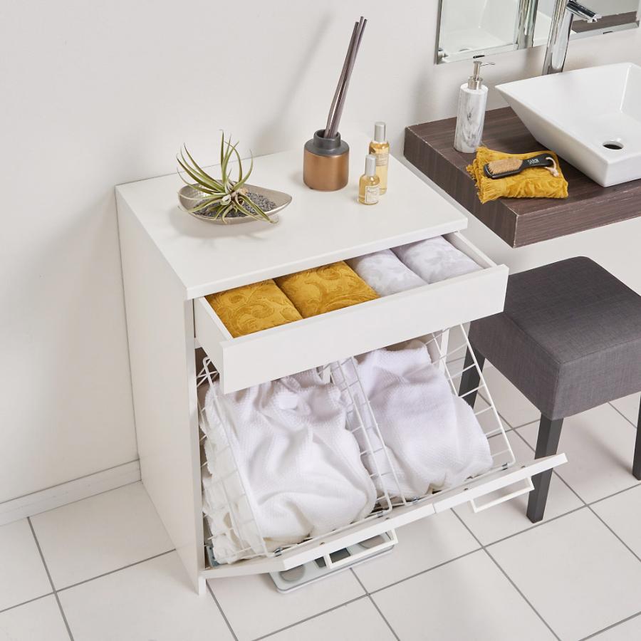 dinos 組立不要 隠せる脱衣カゴ付きサニタリーチェスト カゴ2個