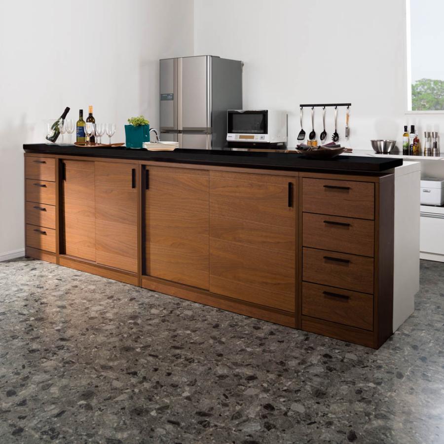 木製キッチンカウンター 3段引き出し付き dinos（ディノス） ウォルナットカウンター下収納庫 引き出し 幅45奥行