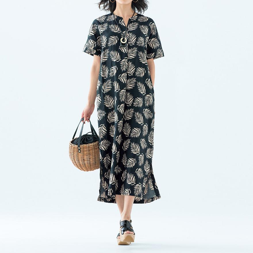 楽天カード分割 セールアイテム ファッション ワンピース チュニック マキシワンピース ロングワンピース リネン トロピカルリーフプリント ロングワンピース Pc0257 現金特価 Habitat Jeunes Normandie Fr
