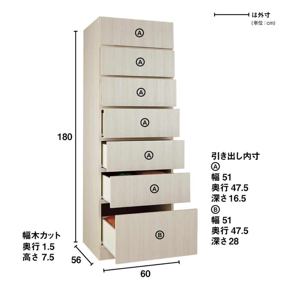 dinos（ディノス） システム壁面ワードローブ タワーチェスト・幅60cm