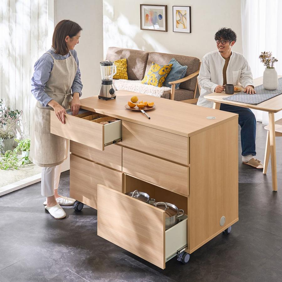≪高さ80cm≫ 移動式アイランドカウンター 移動式キャスタータイプ 幅120cm奥行60cm キッチン収納 キッチンカウンター 641601の画像