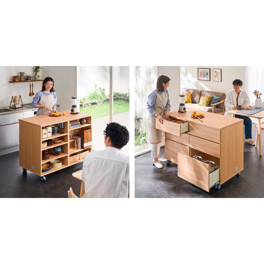 ≪高さ85cm≫ 移動式アイランドカウンター 移動式キャスタータイプ 幅150cm奥行60cm キッチン収納 キッチンカウンター 641607の画像