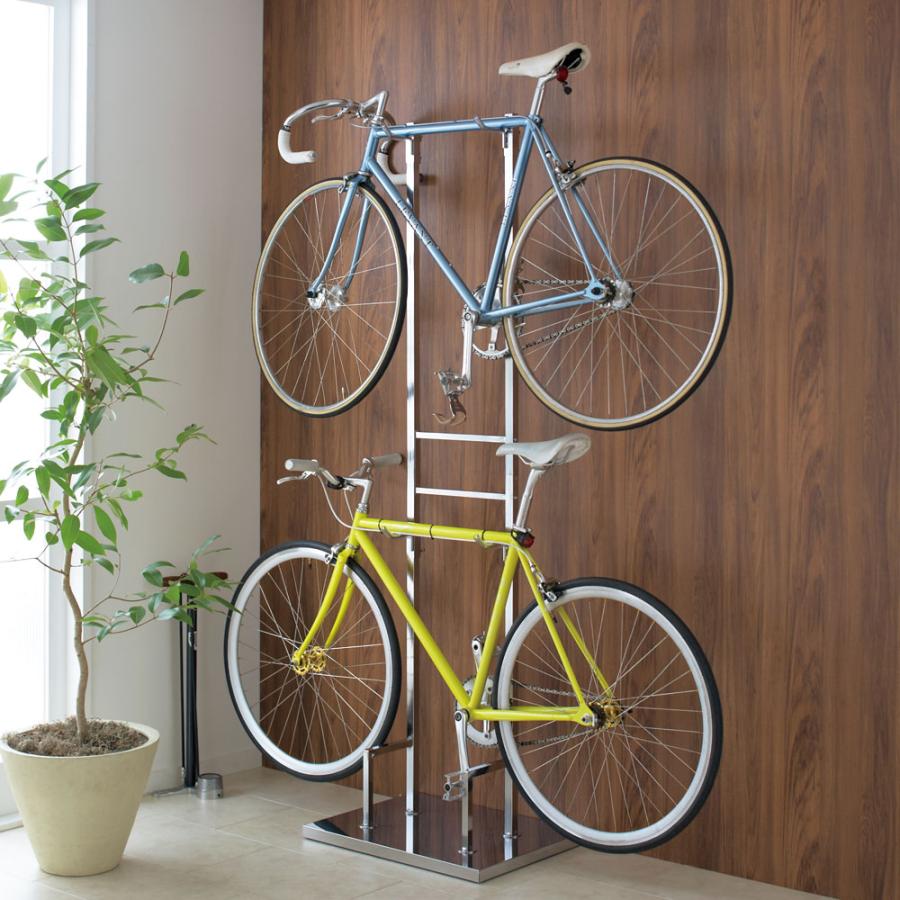 玄関収納 屋外収納 自転車スタンド ガレージ サイクルスタンド 玄関 フック 室内で使える ディスプレイサイクルスタンド 2台掛け 736514 :1290301530:ディノス 店 通販 1530 室内自転車スタンド2段(2台用)